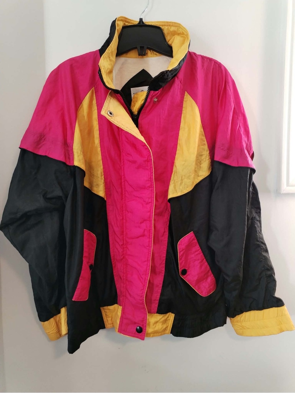 Vintage Colorblock Windbreaker Nylon Jacket - Pink Yellow Black Size Small